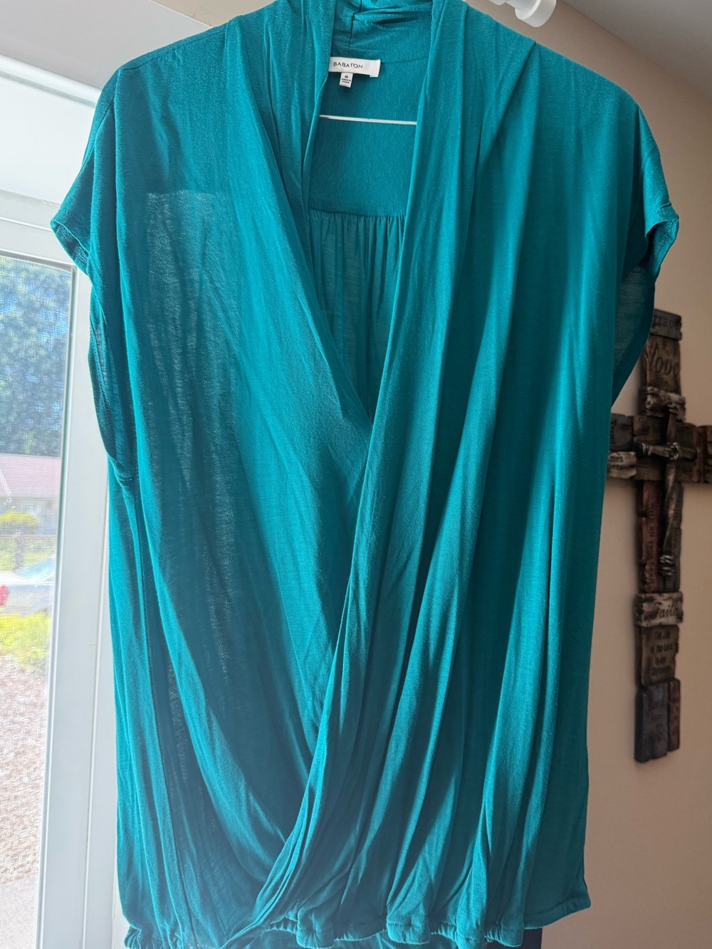 Babaton Teal Draped Wrap-Front Blouse